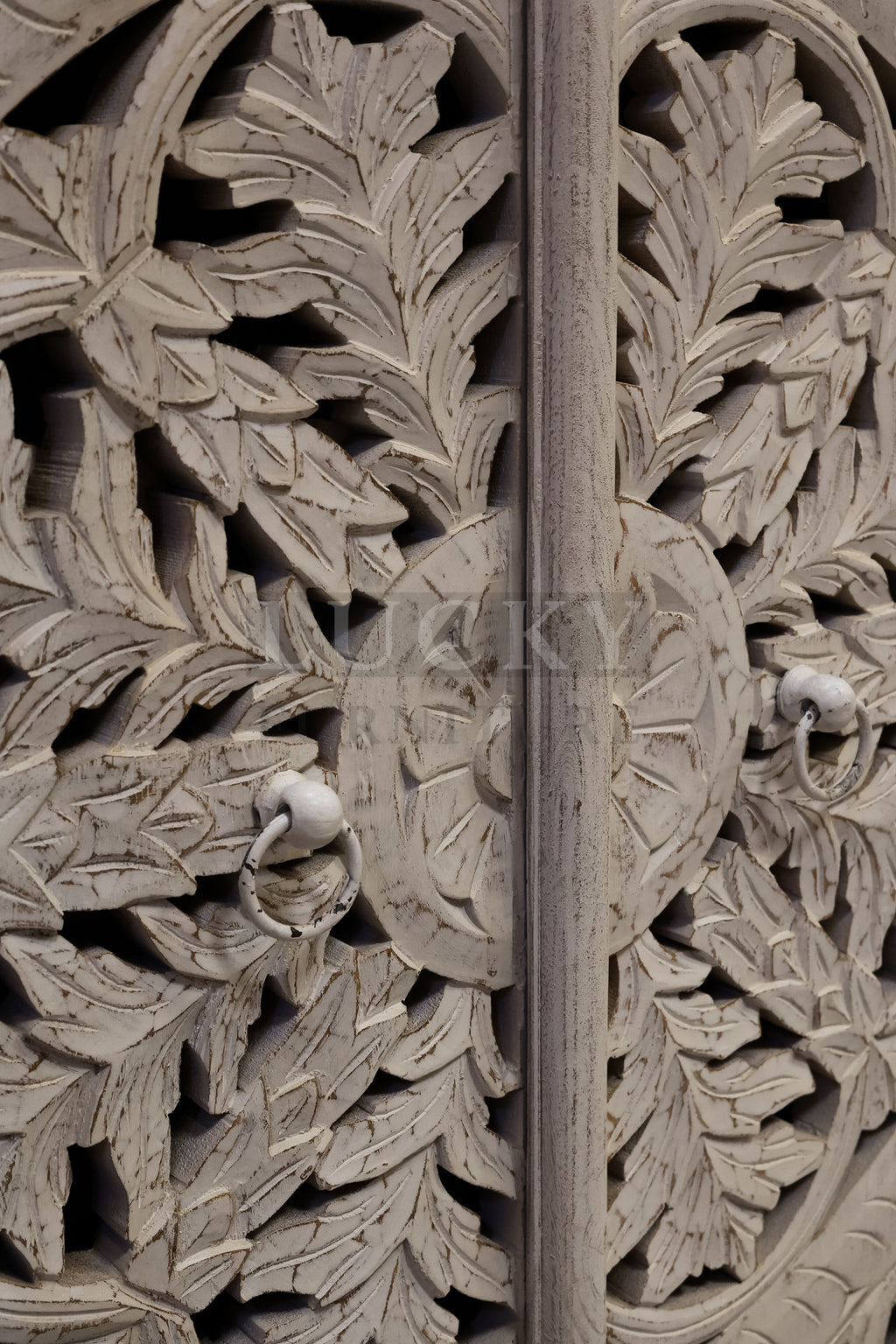 Arch Carved cabinet mango wood whitewashed.