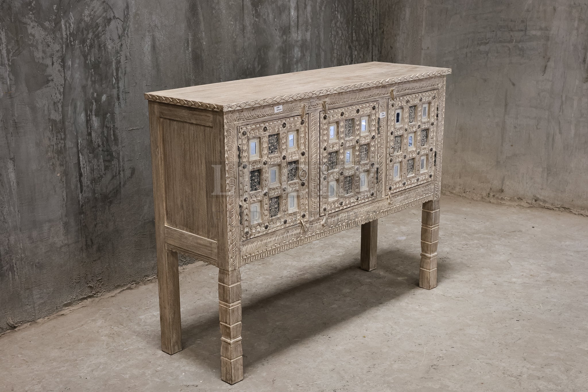 Carved dowry chest white wash.