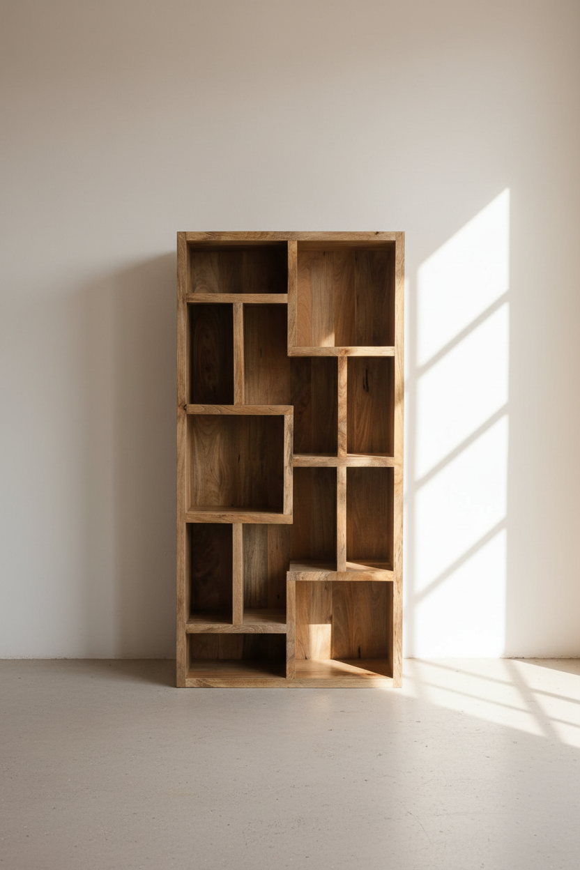 Staggered mango wood full wooden bookshelf.