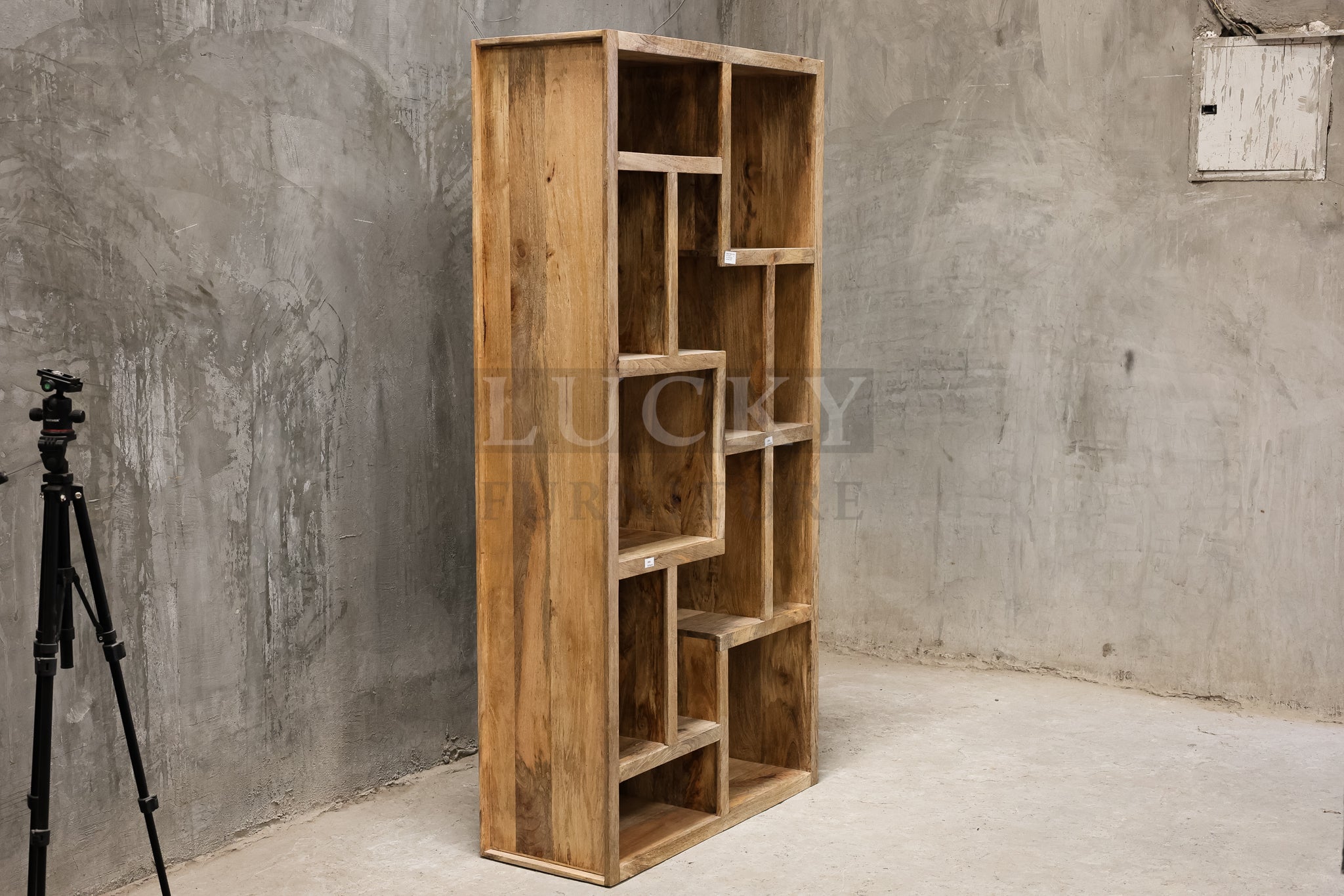 Staggered mango wood full wooden bookshelf.