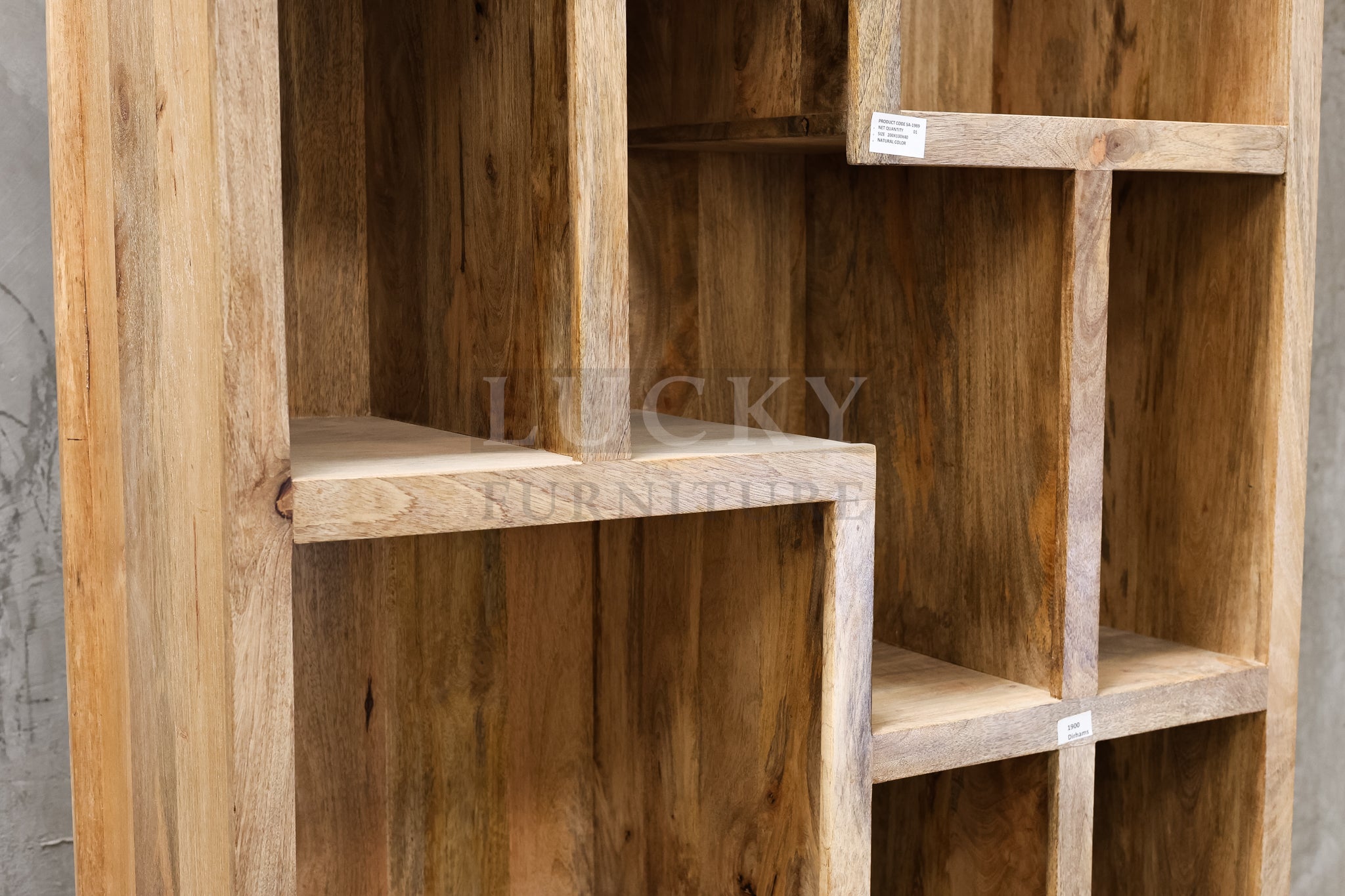 Staggered mango wood full wooden bookshelf.