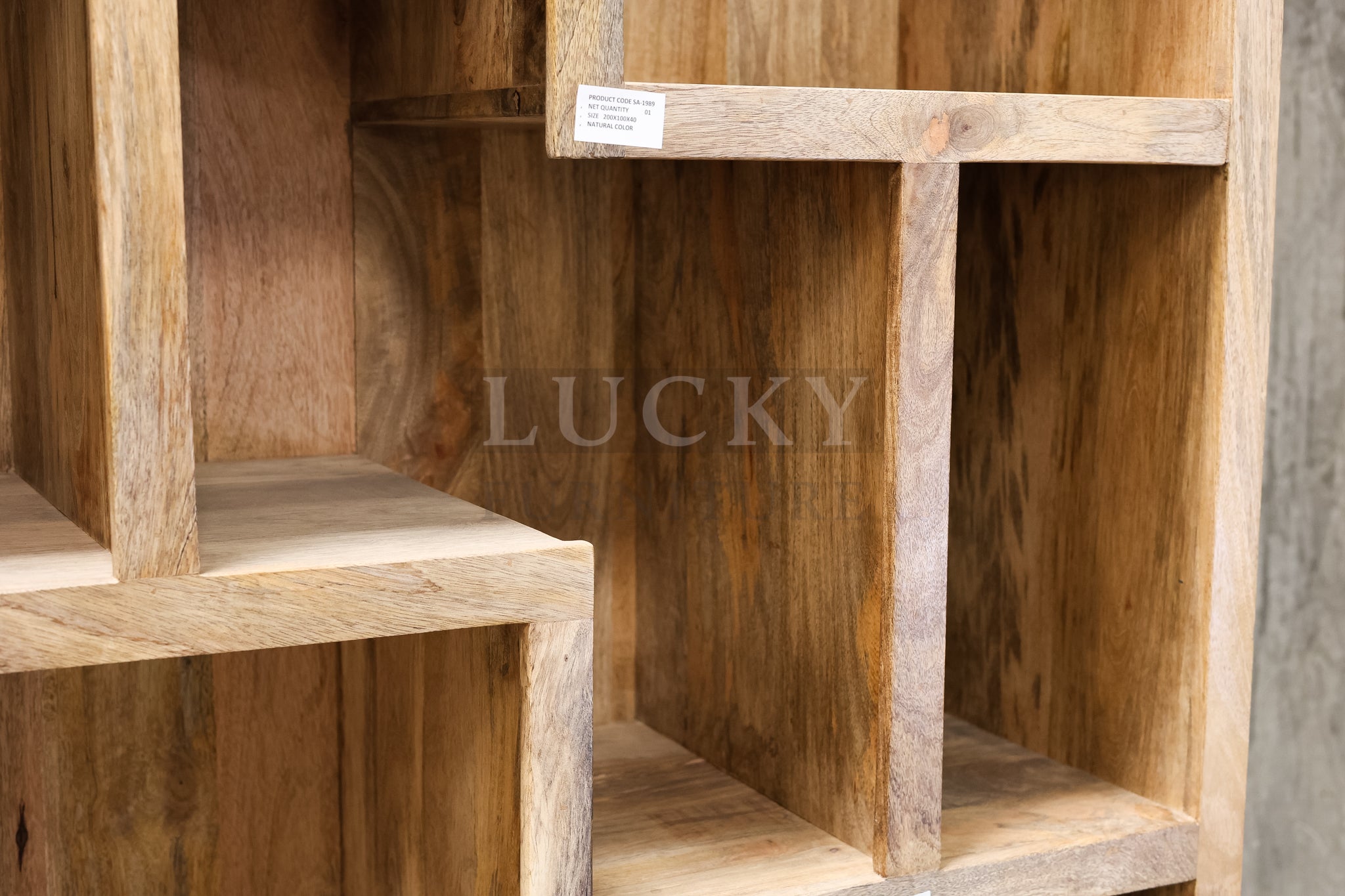 Staggered mango wood full wooden bookshelf.