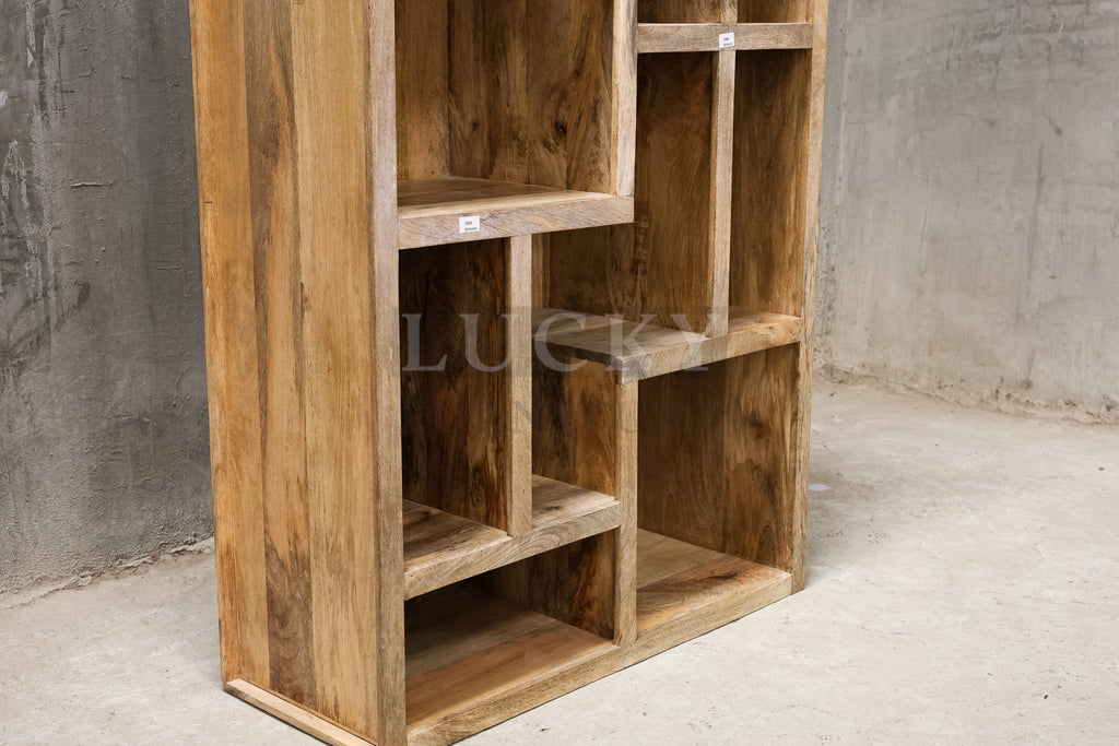 Staggered mango wood full wooden bookshelf.