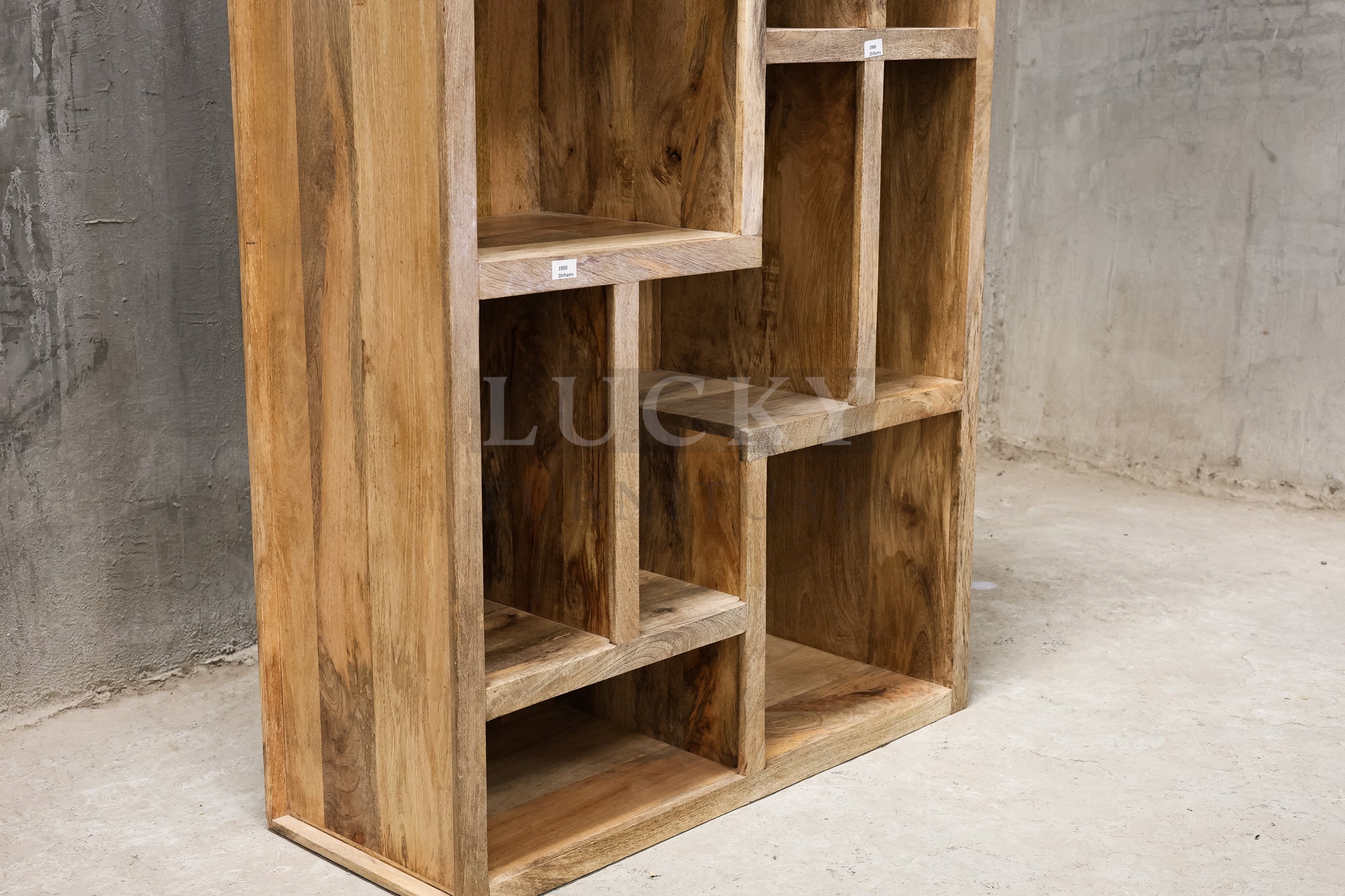 Staggered mango wood full wooden bookshelf.