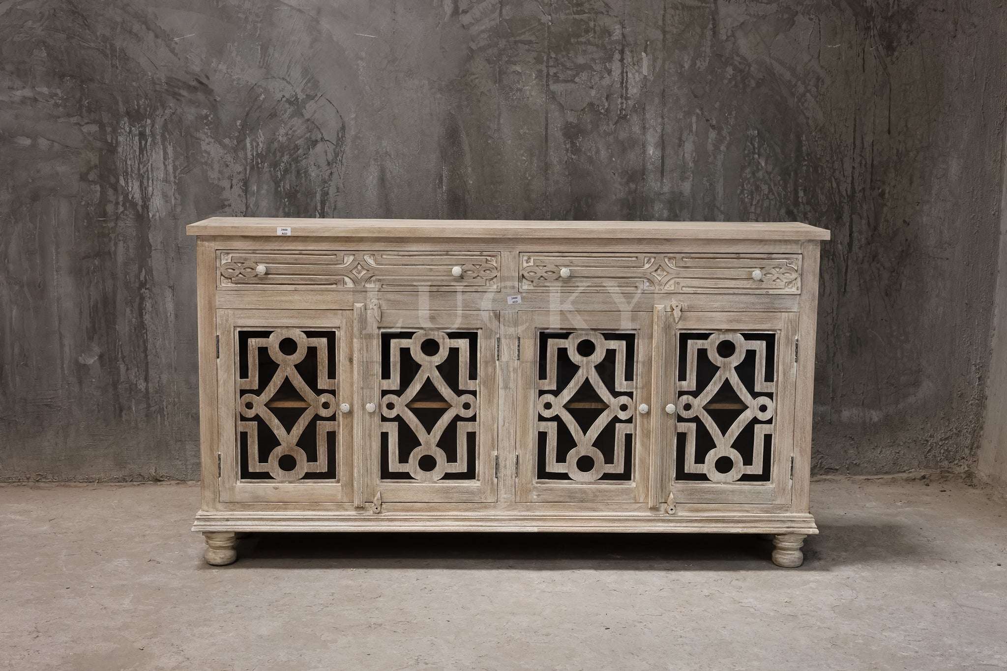 Mango wood glass door sideboard.