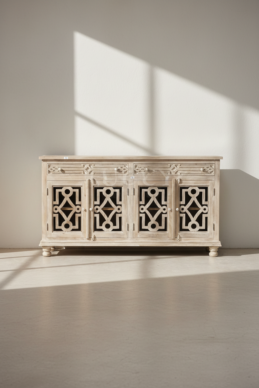 Mango wood glass door sideboard.
