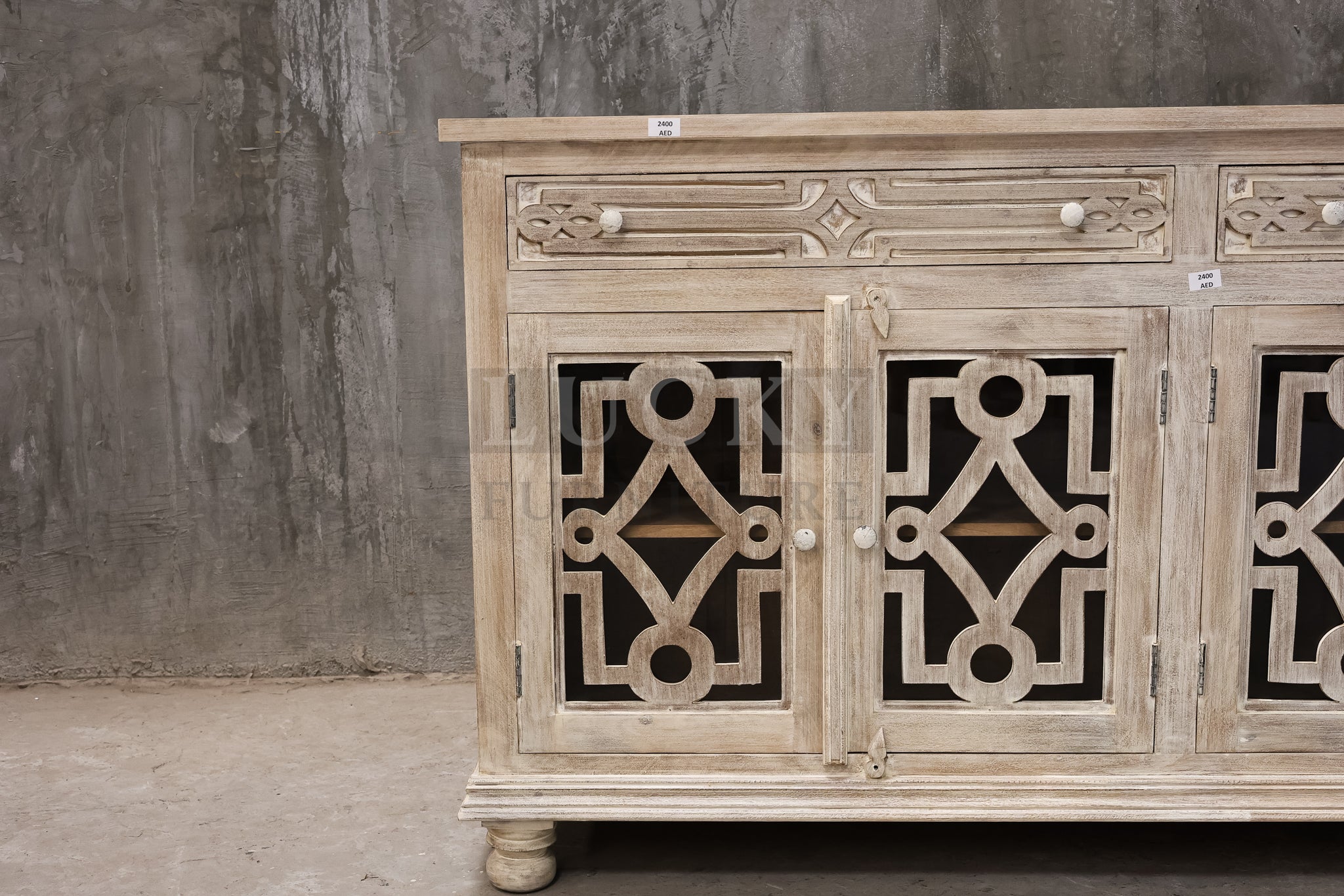 Mango wood glass door sideboard.