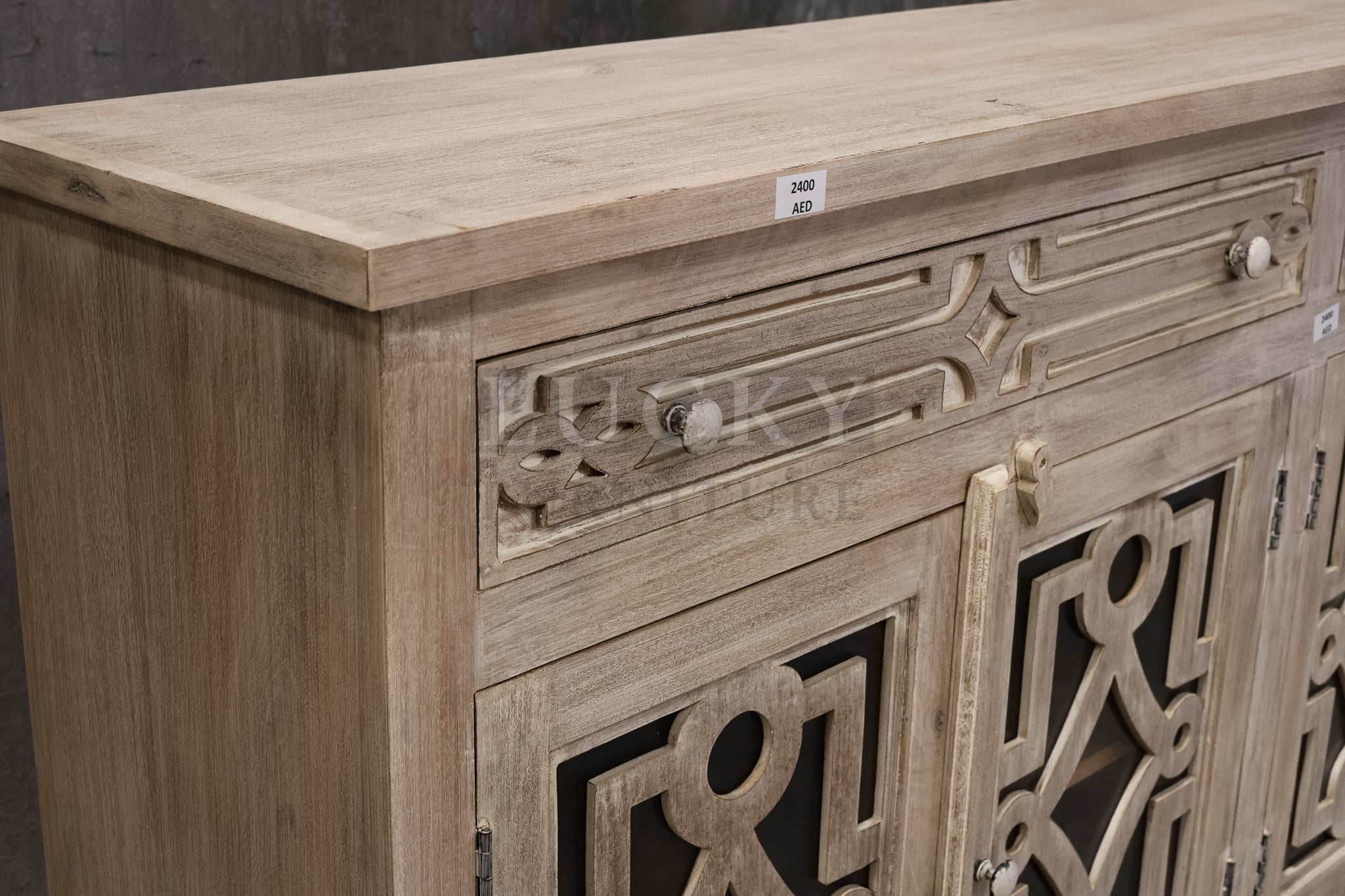 Mango wood glass door sideboard.