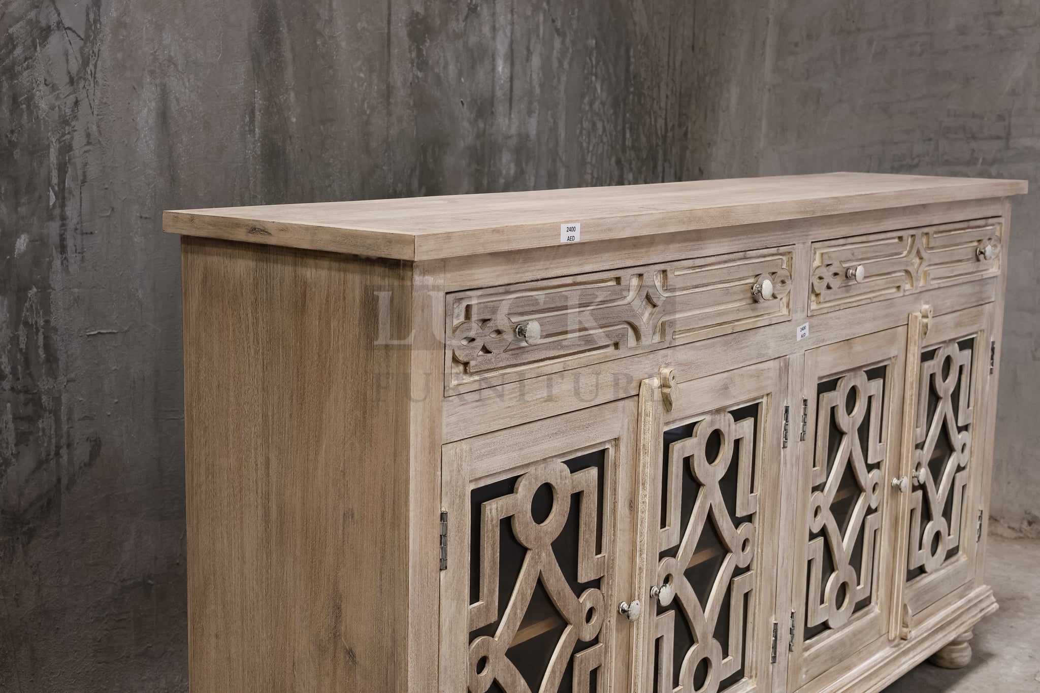 Mango wood glass door sideboard.