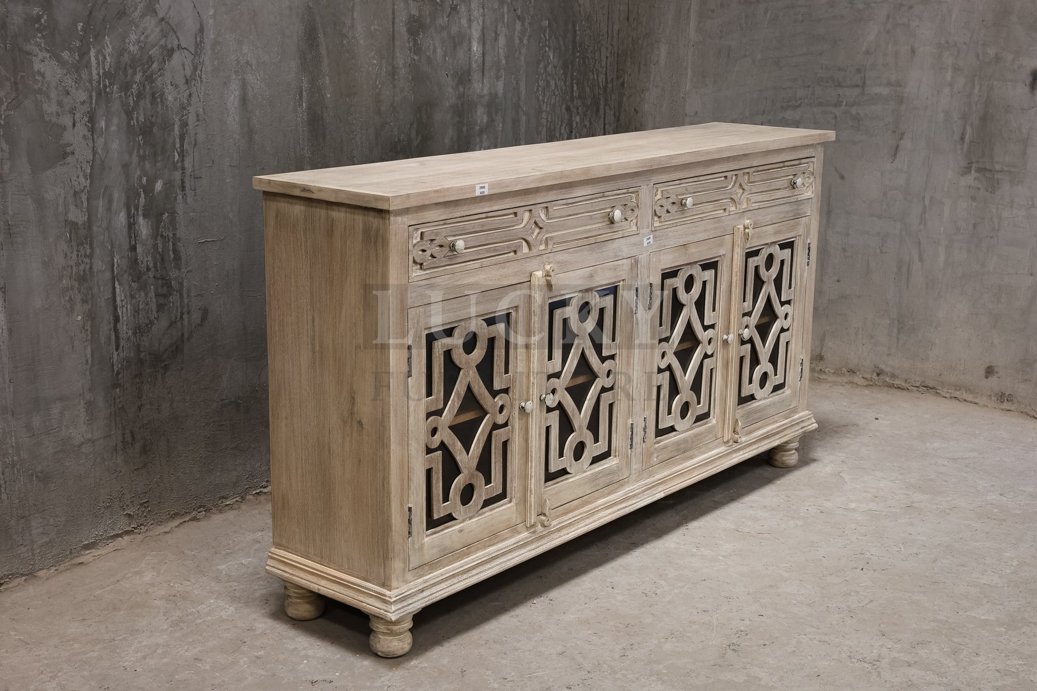 Mango wood glass door sideboard.