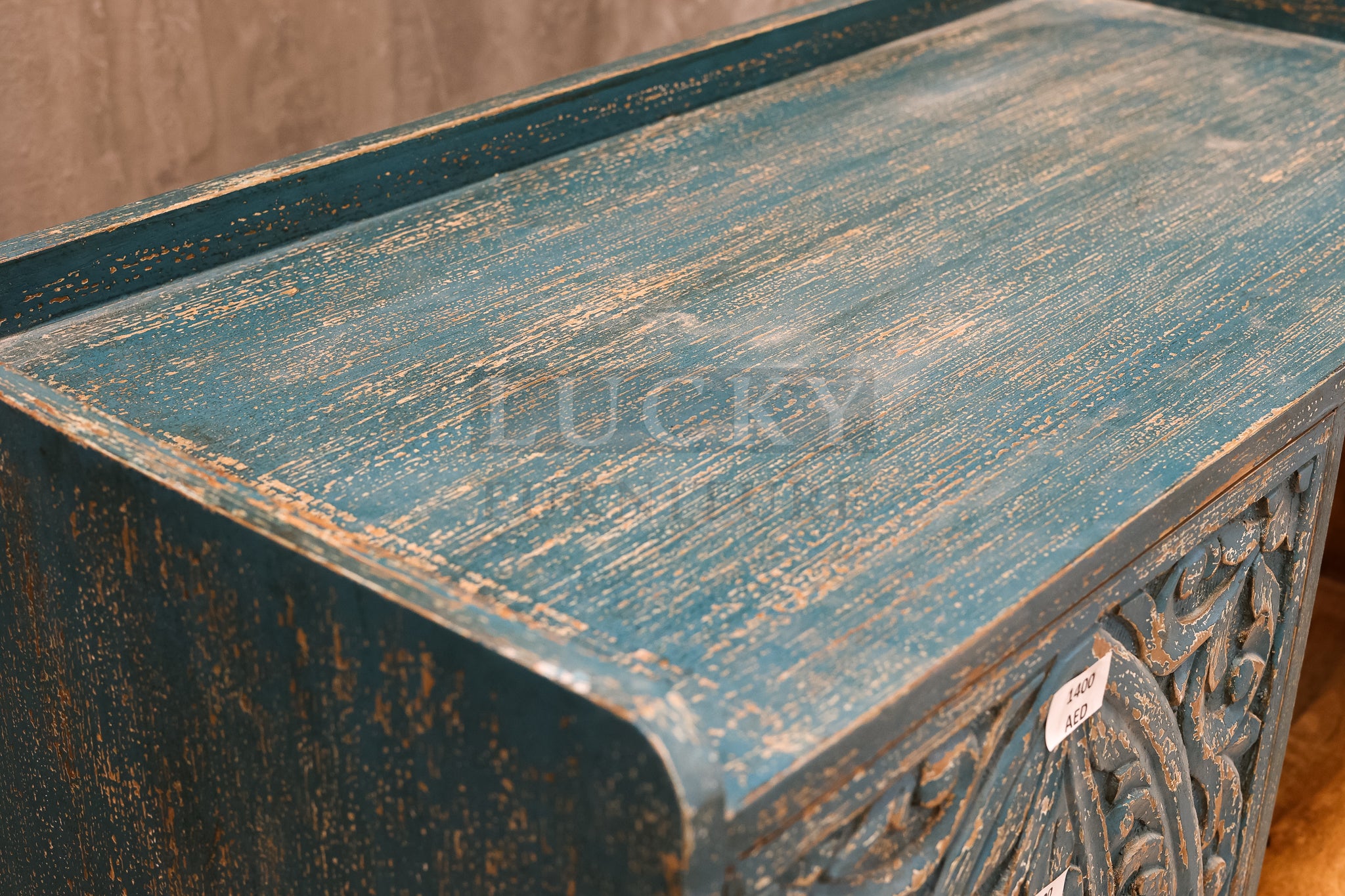 Carved vibrant coffee station or bar.