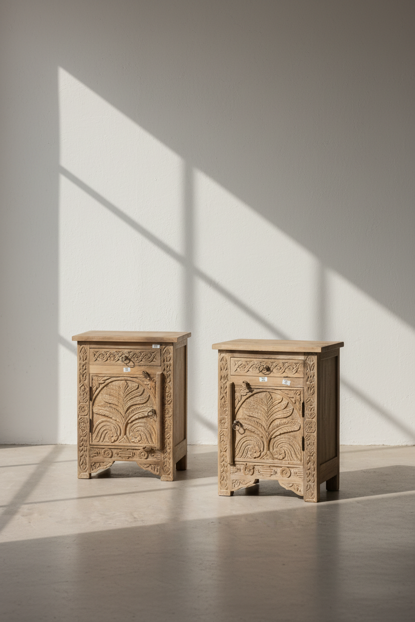 Carved mangowood bedside.