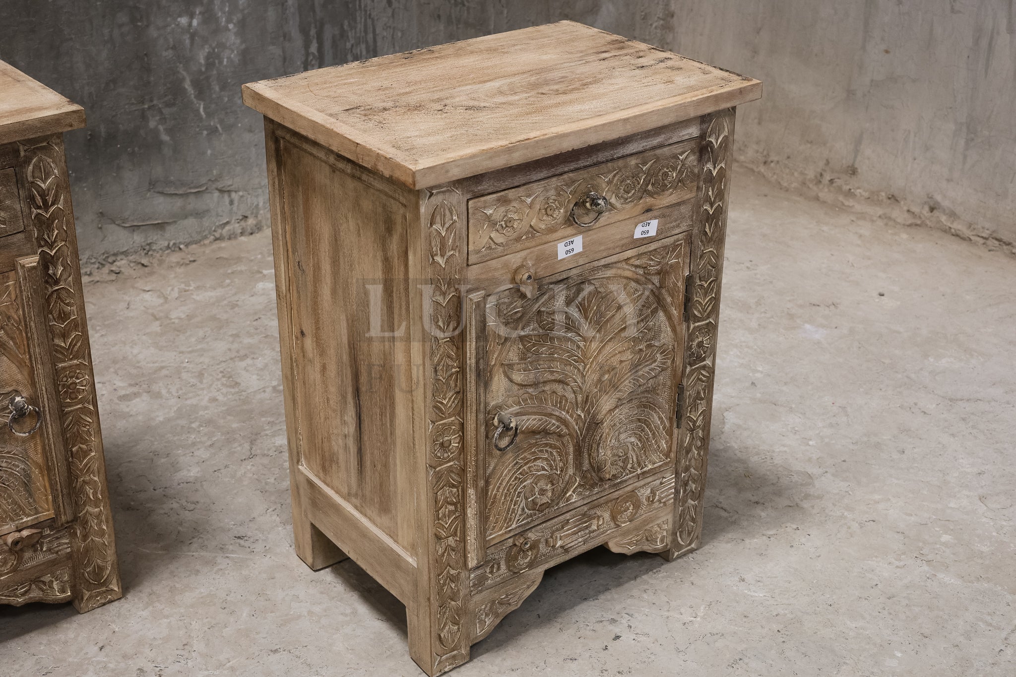 Carved mangowood bedside.