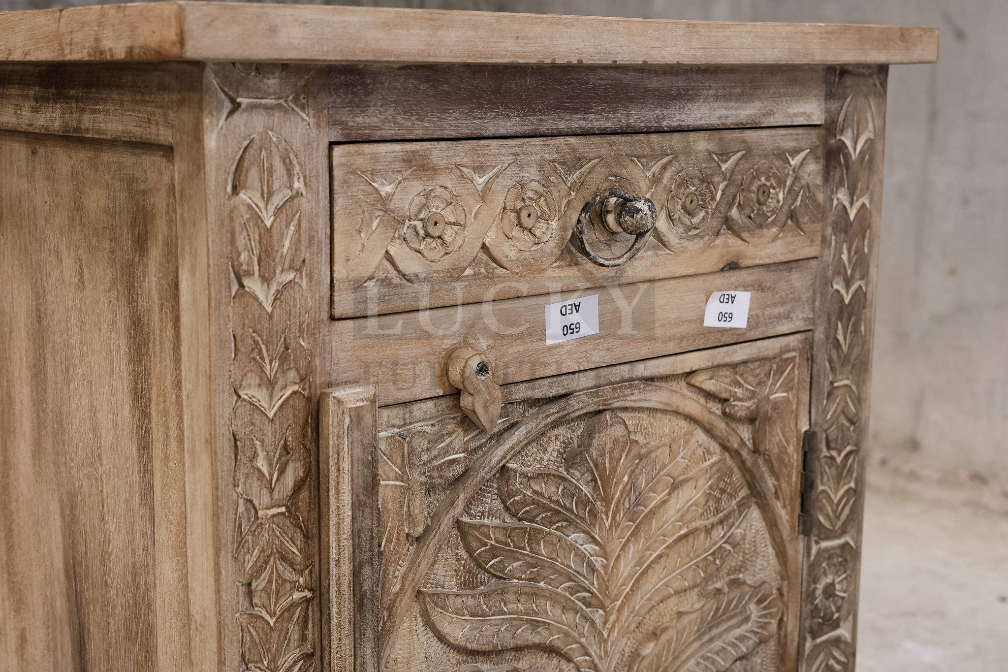 Carved mangowood bedside.