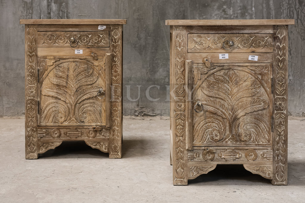 Carved mangowood bedside.