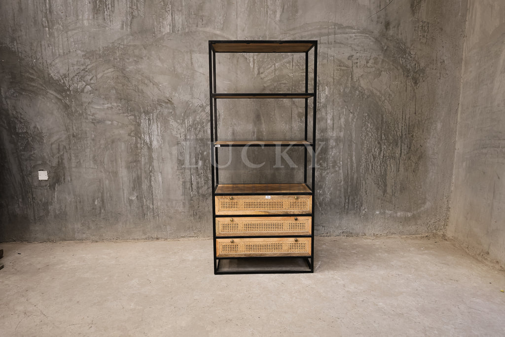 Mango wood 3 draw bookshelf.
