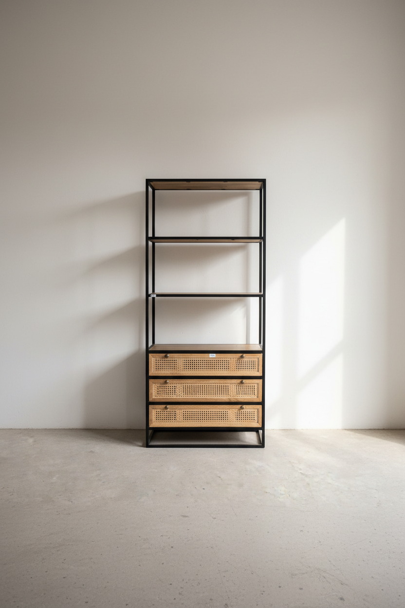 Mango wood 3 draw bookshelf.