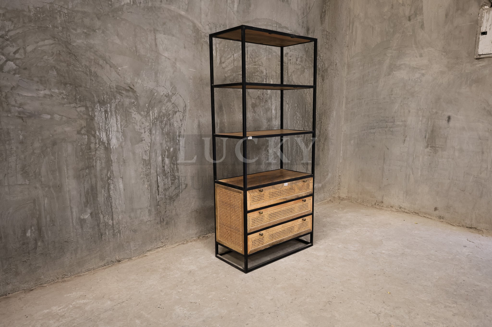 Mango wood 3 draw bookshelf.