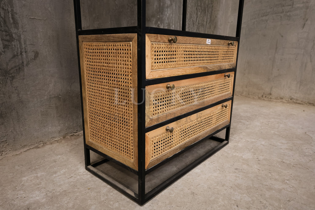 Mango wood 3 draw bookshelf.