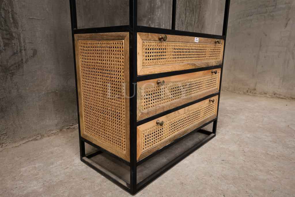 Mango wood 3 draw bookshelf.