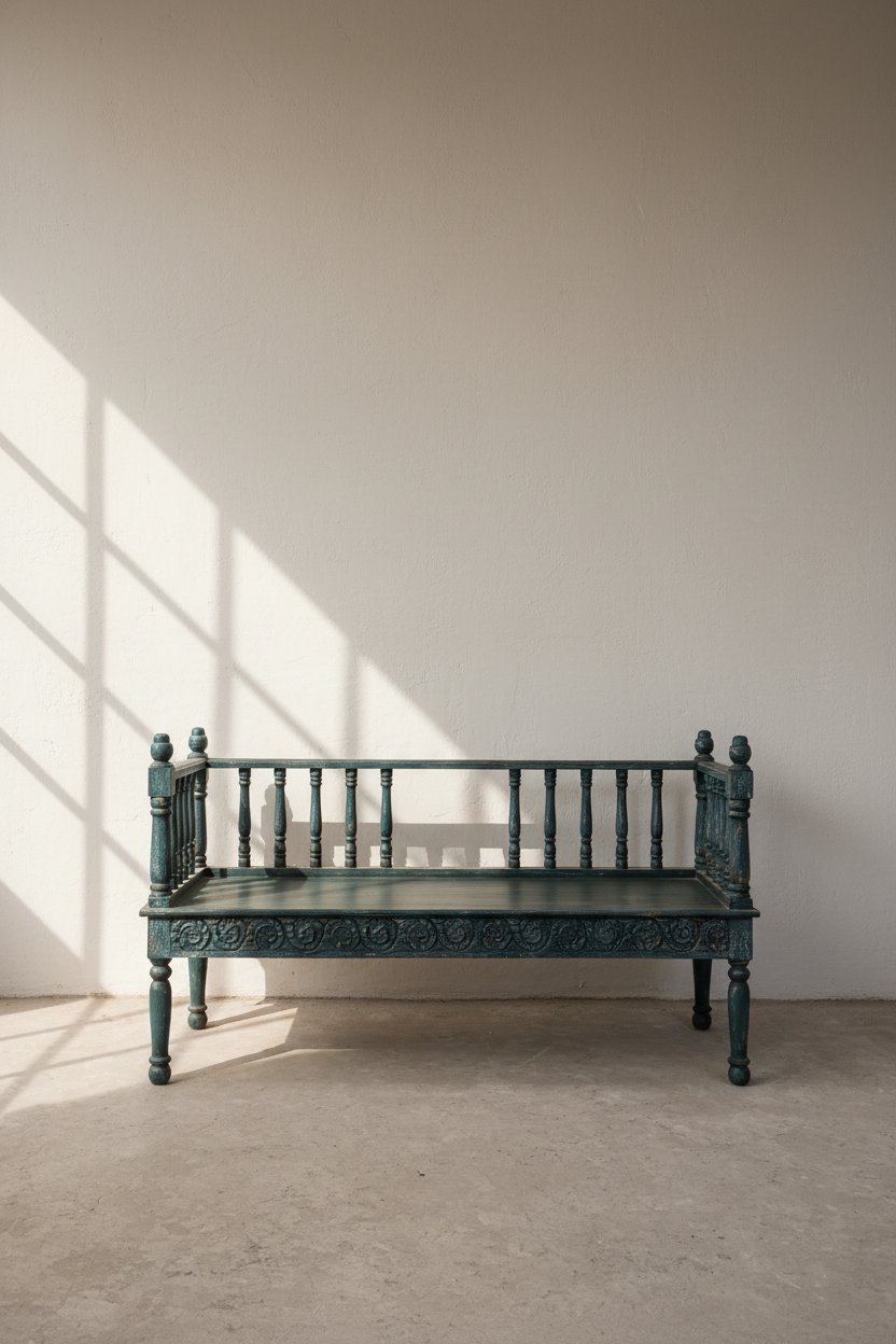 Carved vibrant bench.