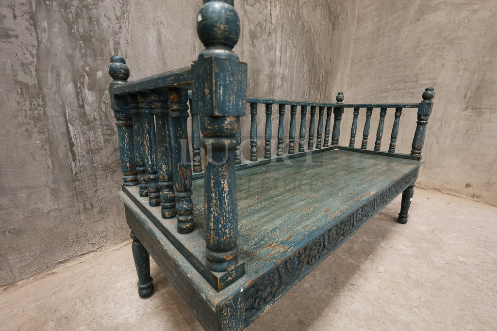 Carved vibrant bench.