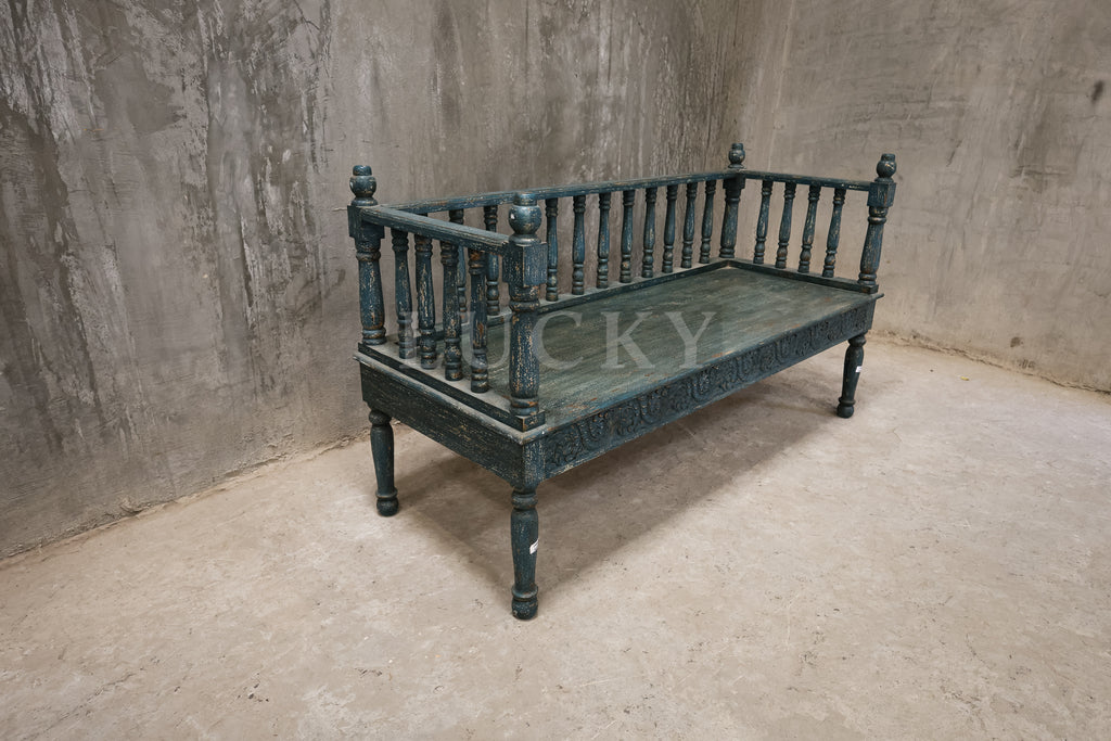 Carved vibrant bench.