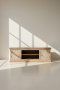 Carved two tone tv stand.