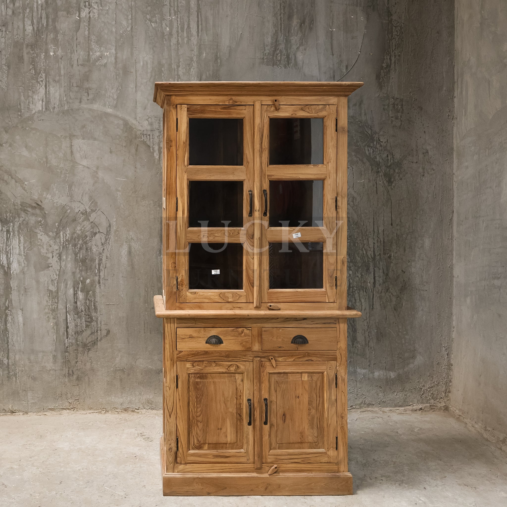 Teak wood two park glass cabinet.
