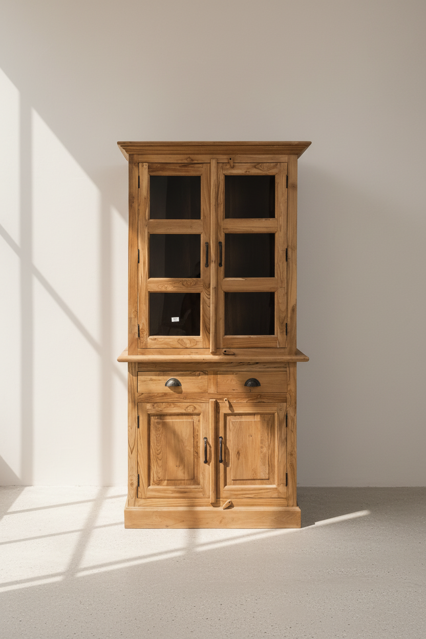 Teak wood two park glass cabinet.