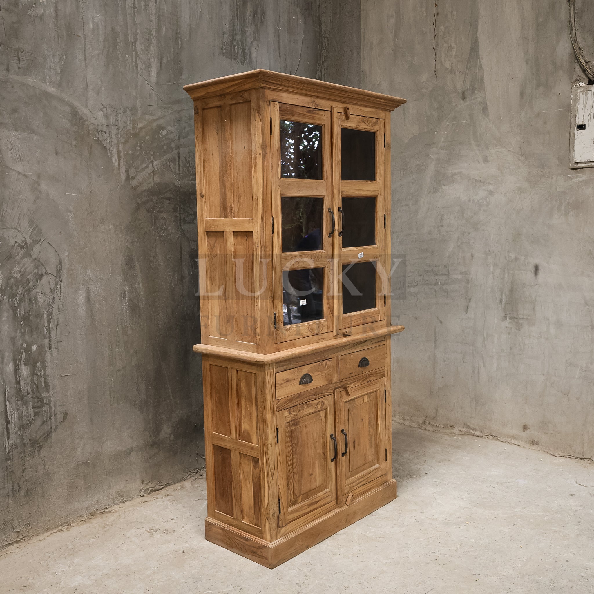 Teak wood two park glass cabinet.