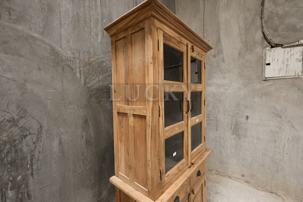 Teak wood two park glass cabinet.