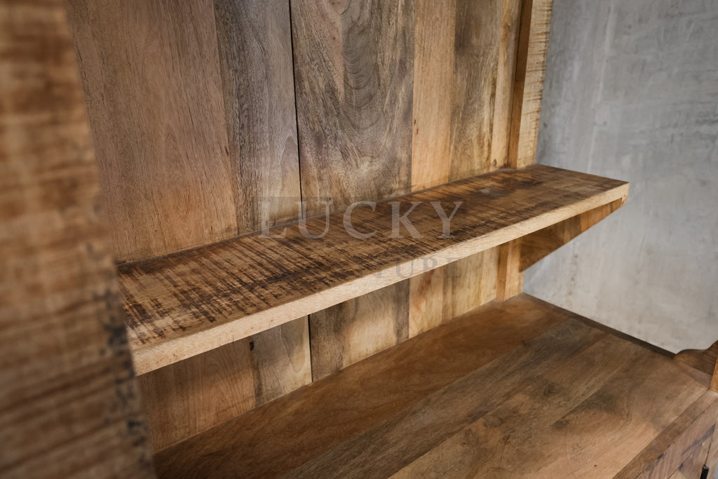 Mango wood herring bone bar cabinet.