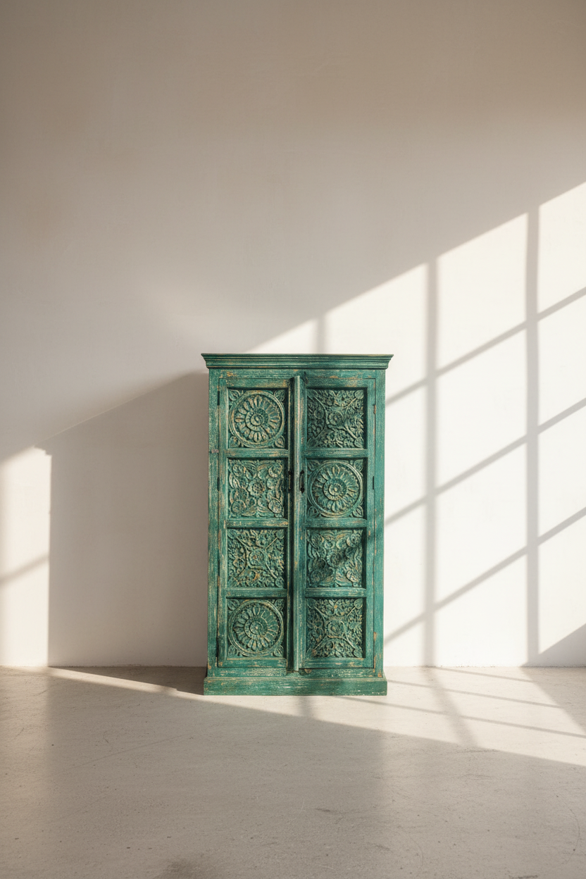 Carved vibrant cabinet.