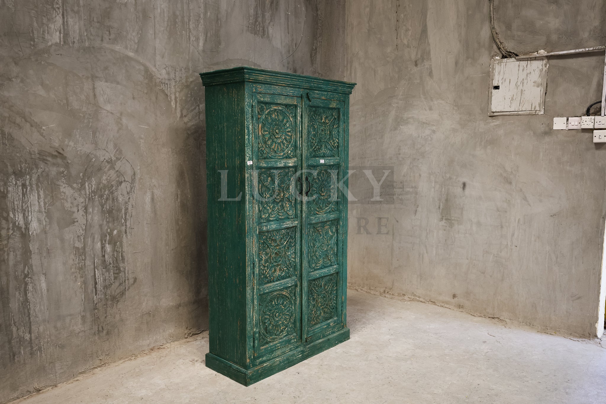 Carved vibrant cabinet.