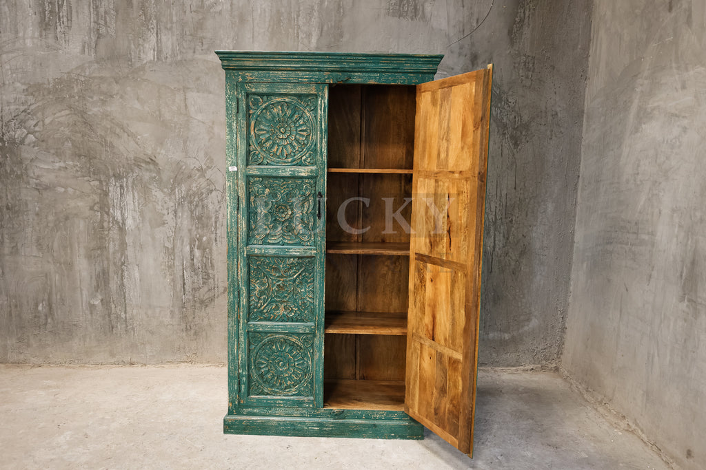 Carved vibrant cabinet.