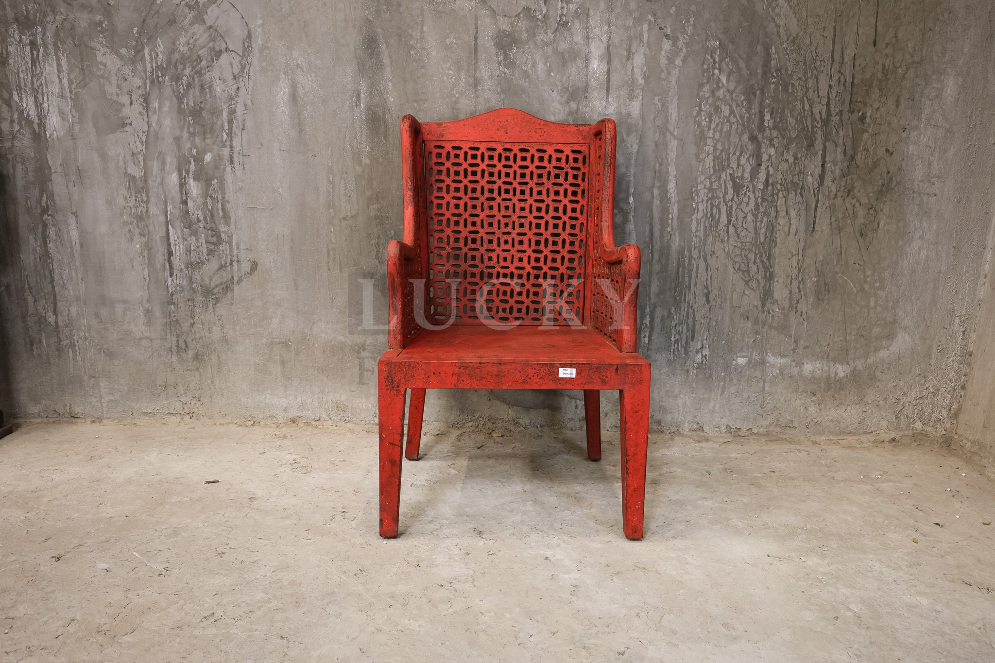 Red distressed statement chair.