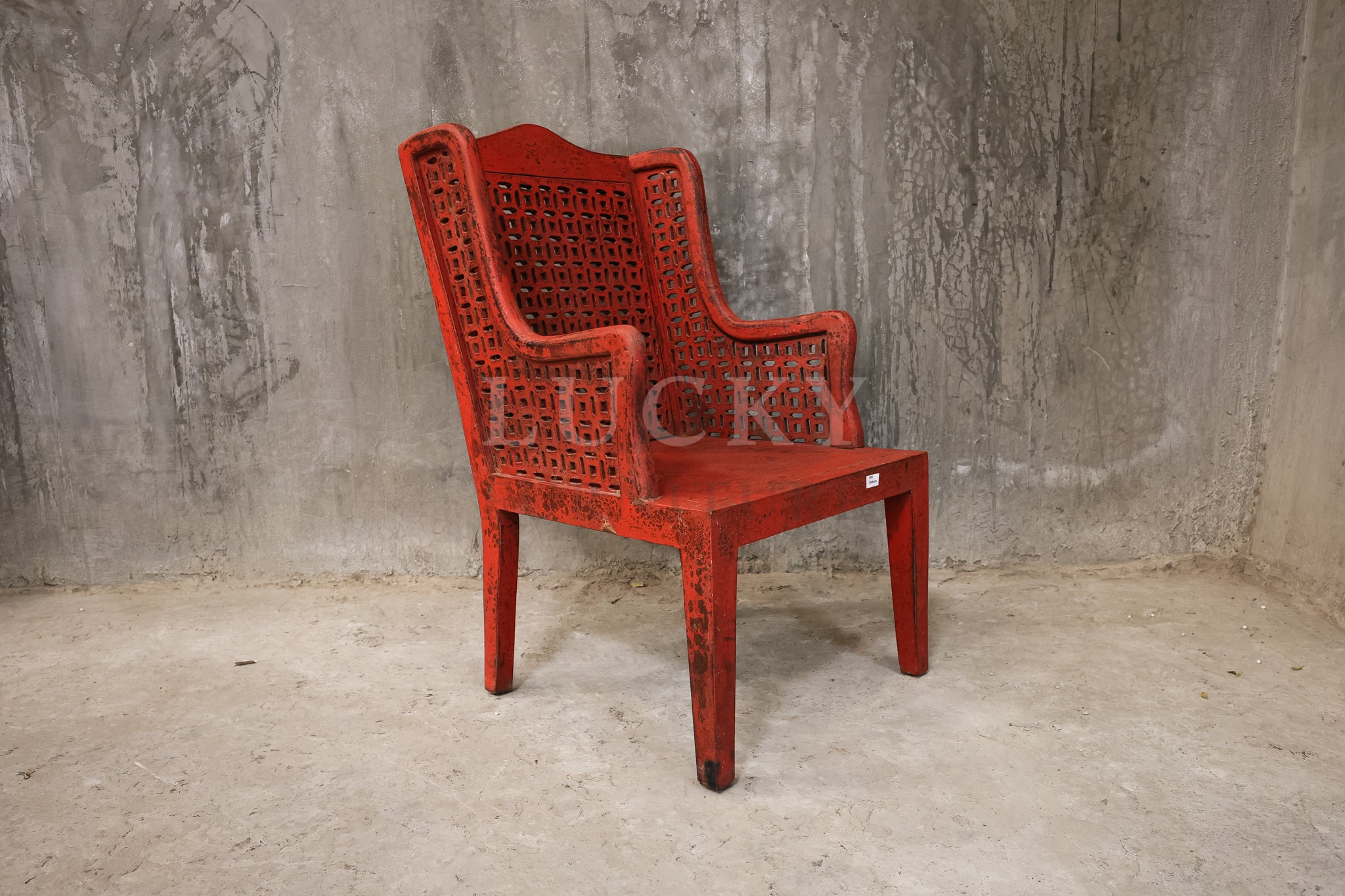 Red distressed statement chair.