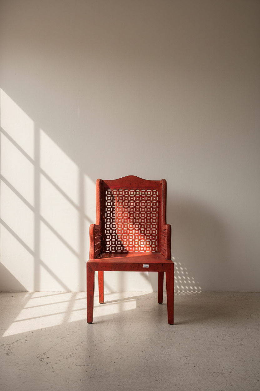 Red distressed statement chair.