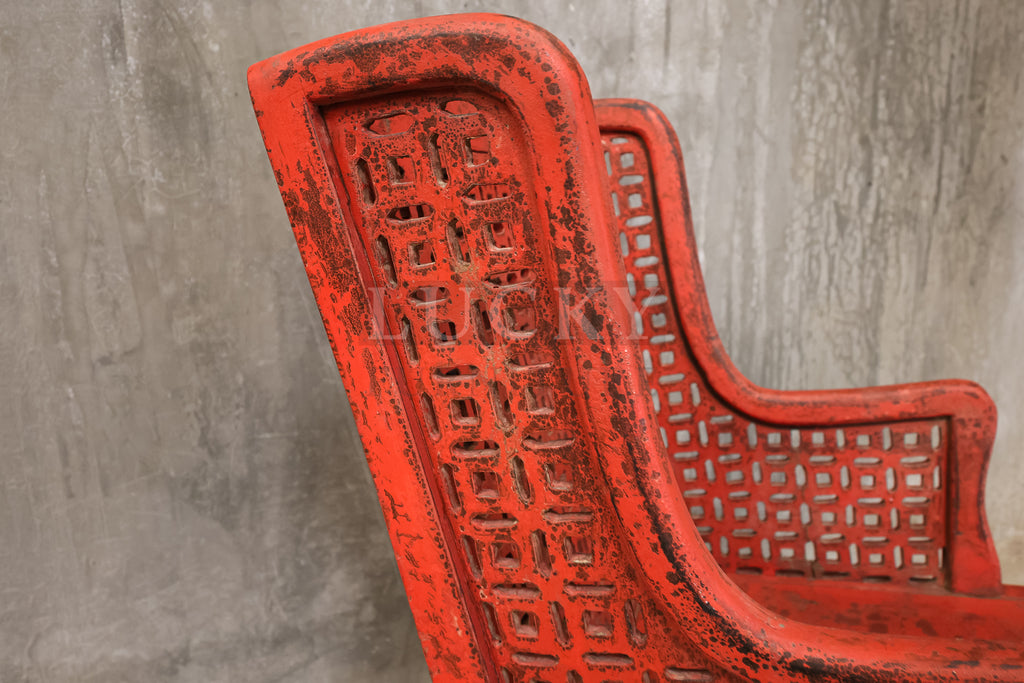Red distressed statement chair.