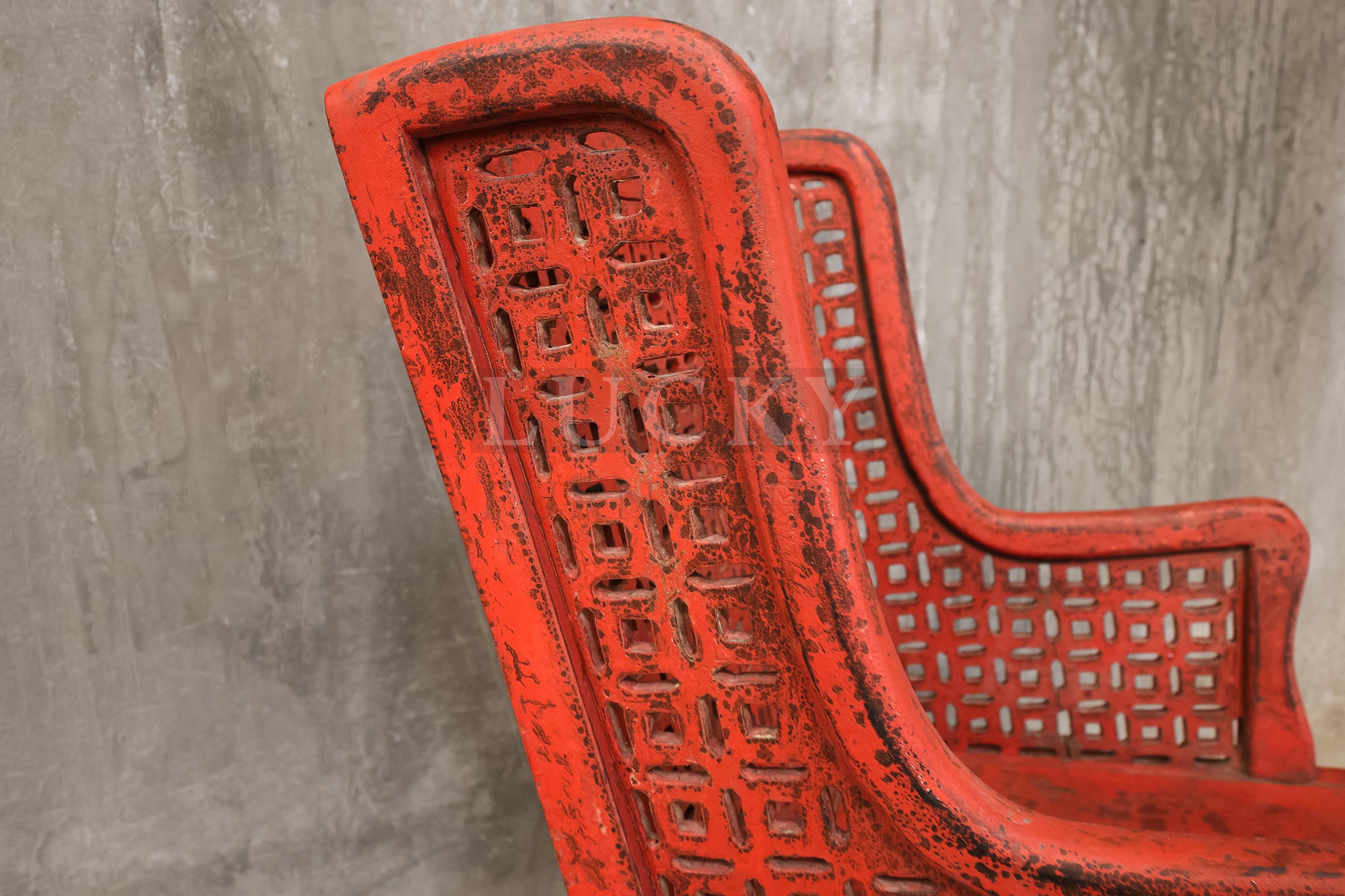 Red distressed statement chair.