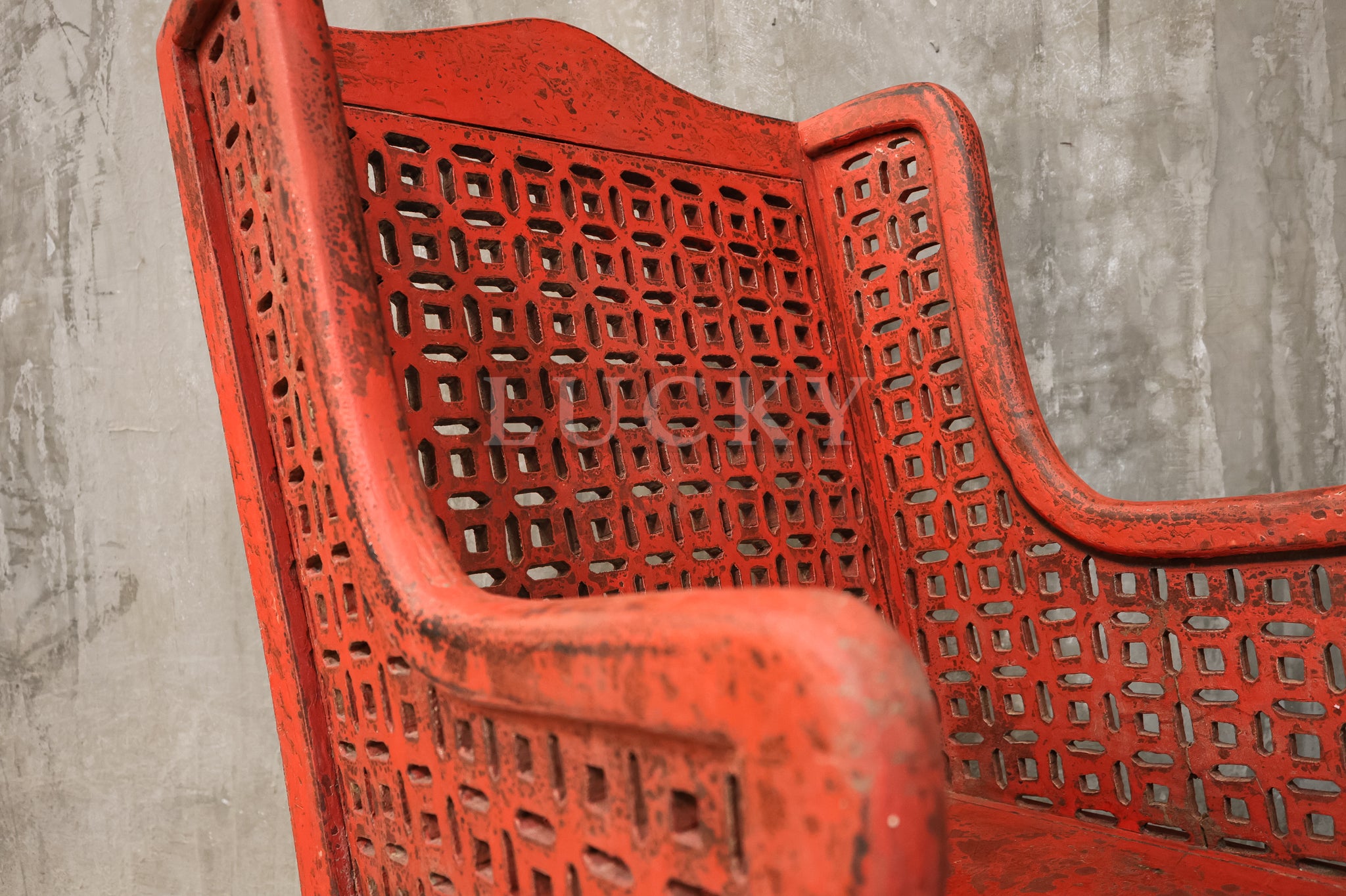 Red distressed statement chair.