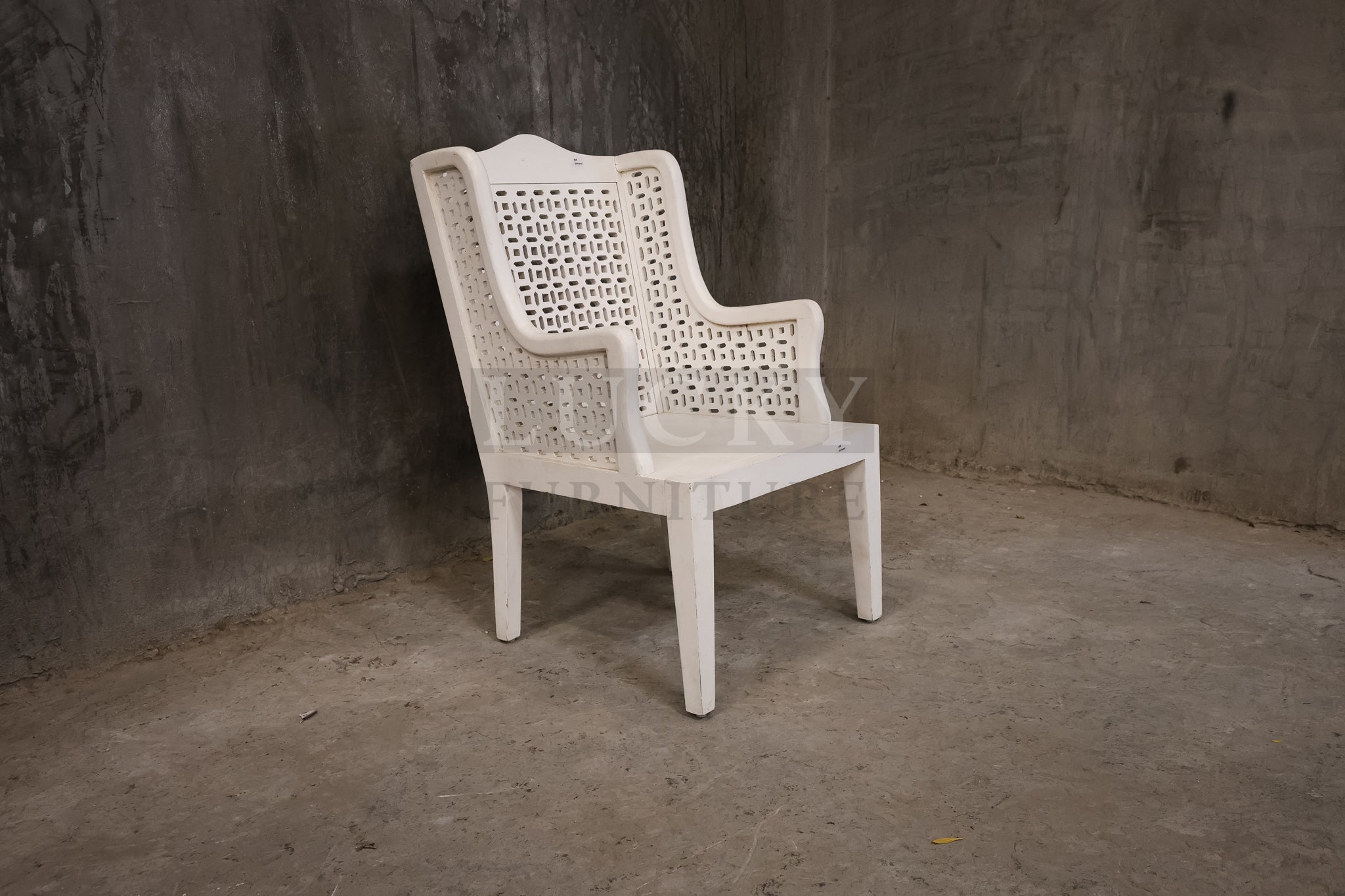 White distressed statement chair.