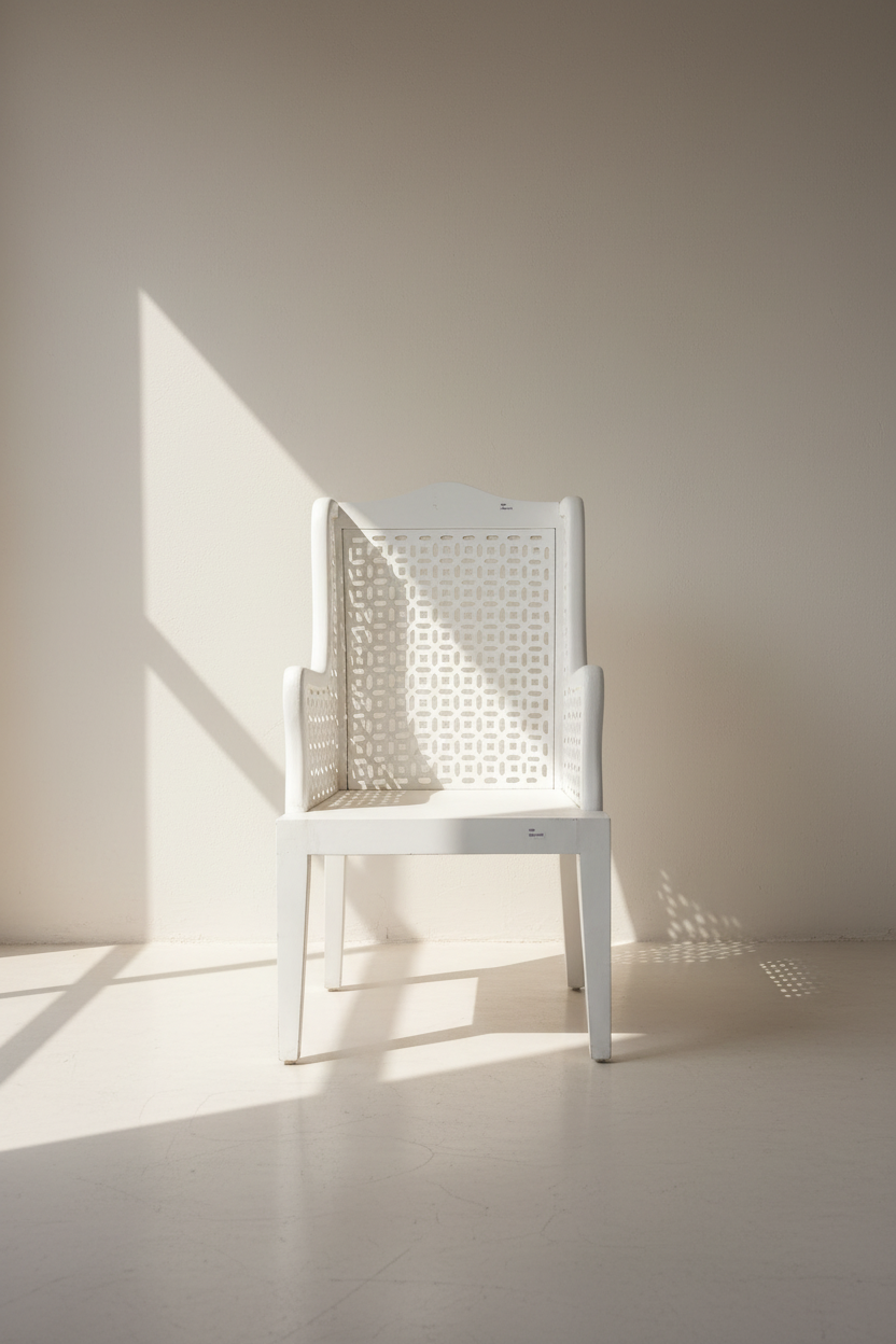 White distressed statement chair.