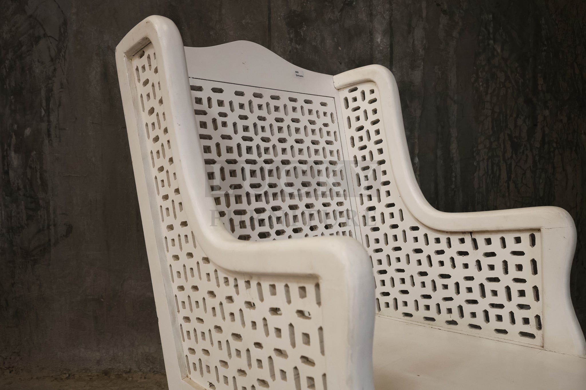 White distressed statement chair.