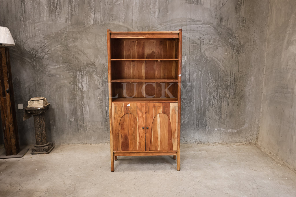 Organic design Acacia wood bookshelf cabinet.