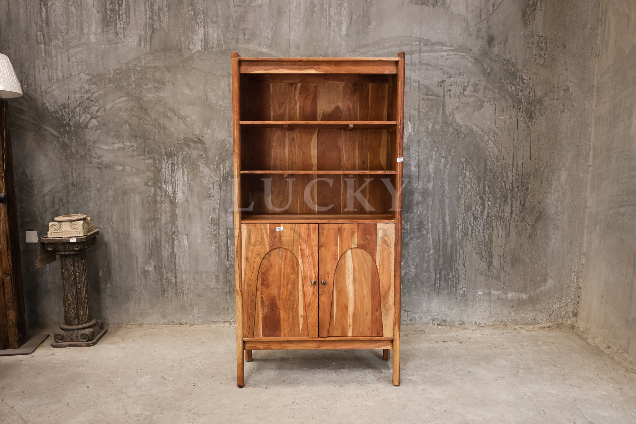 Organic design Acacia wood bookshelf cabinet.
