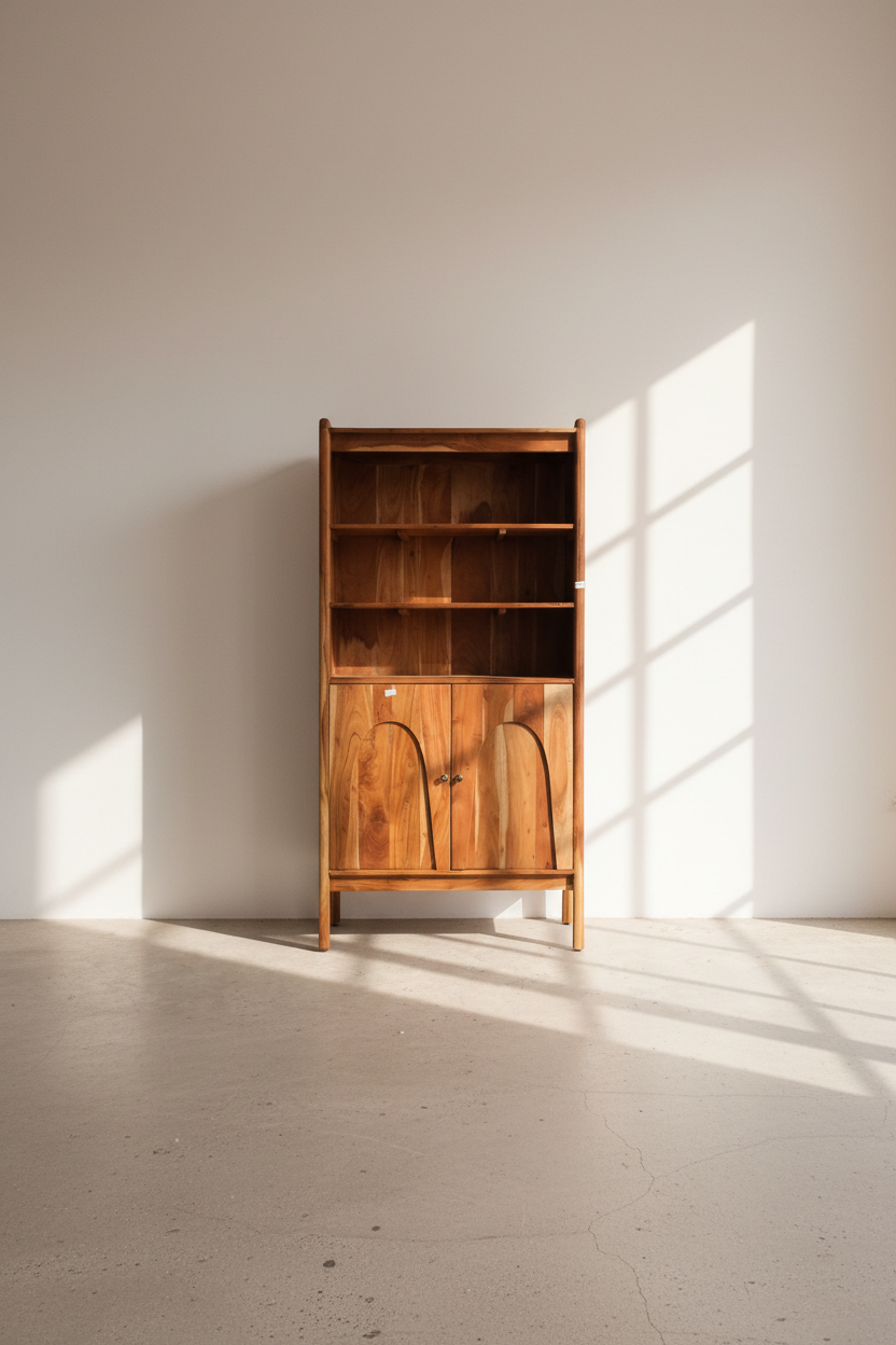 Organic design Acacia wood bookshelf cabinet.