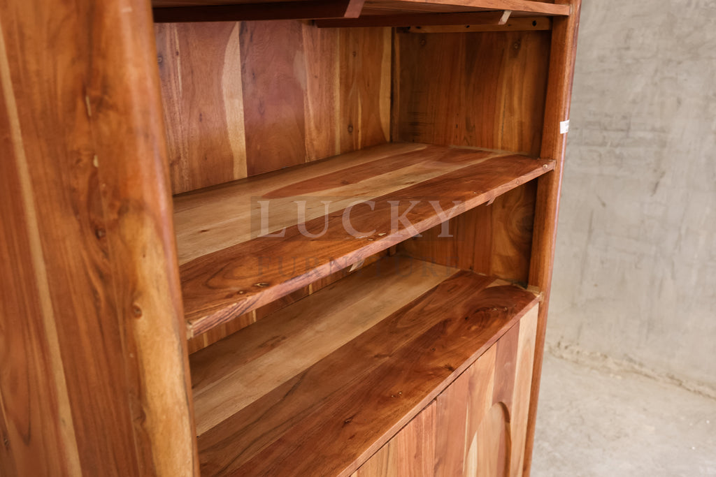 Organic design Acacia wood bookshelf cabinet.