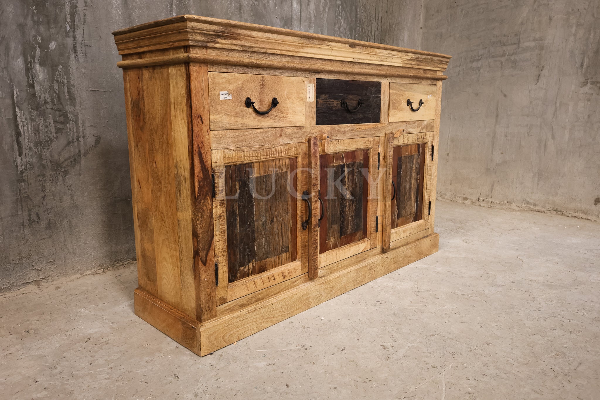 Railway sleeper and mango wood sideboard.